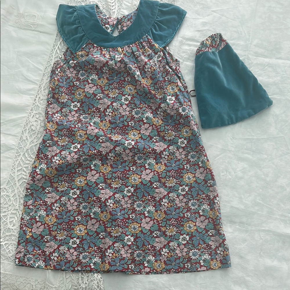 Liberty of London Floral Kids Dress - Teal and Multicolor